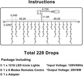 img 2 attached to 🎄 LED Icicle Lights: 1216 Christmas Lights, 98.4ft Indoor/Outdoor Fairy String Lights for Xmas Party Decoration - Warm White