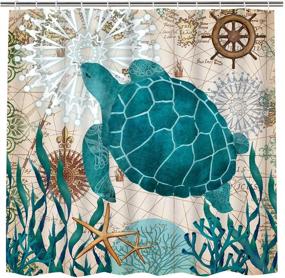 img 4 attached to Sea Turtle Ocean Creature Landscape Shower Curtain - Fabric Bathroom Curtain - Durable, Waterproof Bath Curtain Set with 12 Hooks