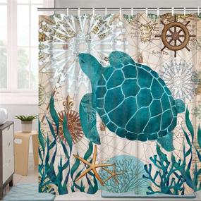 img 2 attached to Sea Turtle Ocean Creature Landscape Shower Curtain - Fabric Bathroom Curtain - Durable, Waterproof Bath Curtain Set with 12 Hooks