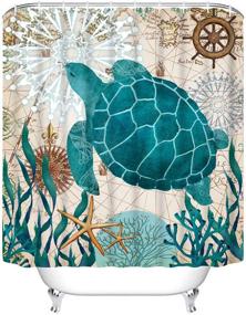 img 3 attached to Sea Turtle Ocean Creature Landscape Shower Curtain - Fabric Bathroom Curtain - Durable, Waterproof Bath Curtain Set with 12 Hooks