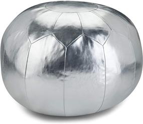 img 4 attached to 🪑 Charlize Round Pouf Footstool - Silver Faux Leather Upholstery for Living Room, Bedroom, Kids Room - Contemporary Modern Design by SIMPLIHOME