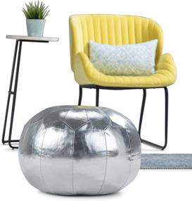 img 3 attached to 🪑 Charlize Round Pouf Footstool - Silver Faux Leather Upholstery for Living Room, Bedroom, Kids Room - Contemporary Modern Design by SIMPLIHOME