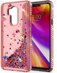 img 3 attached to YmhxcY LG G7 ThinQ Case with Tempered Glass Screen Protector [2 Pack] - Glitter Liquid Waterfall Sparkle Shiny Diamond Girls Cute Phone Case for LG G7/LG Q9/G710