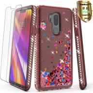 ymhxcy lg g7 thinq case with tempered glass screen protector [2 pack] - glitter liquid waterfall sparkle shiny diamond girls cute phone case for lg g7/lg q9/g710 logo