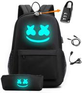 🎒 black unisex school bookbag daypack laptop backpack with anti-theft lock, usb charging port, and pencil case – smile luminous backpack logo