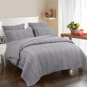 img 3 attached to 🛏️ PHF Seersucker Quilt Set Queen Size, 3PCS Textured Stripe Washed Microfiber Bedspread, Boho Stylish Bed Spread for All Season, 1 Coverlet 90" x 90" + 2 Pillow Cases 20" x 26", Light Grey