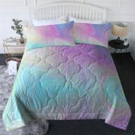 🌈 blessliving rainbow comforter set: pastel green purple bedding for girls - cute wave stripes bedspreads ideal for women (full/queen) logo