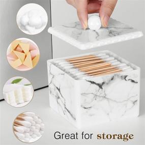 img 3 attached to 🗄️ Marble White Cotton Swab Storage Box with Lid - Luxspire Q-Tip Swab Holder, Cotton Ball Canister Jar & Round Dispenser Box - Cosmetics Makeup Countertop Vanity Bathroom Organizer Containers