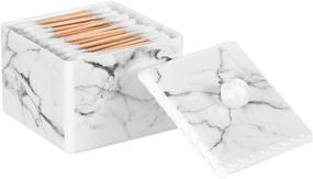 img 4 attached to 🗄️ Marble White Cotton Swab Storage Box with Lid - Luxspire Q-Tip Swab Holder, Cotton Ball Canister Jar & Round Dispenser Box - Cosmetics Makeup Countertop Vanity Bathroom Organizer Containers