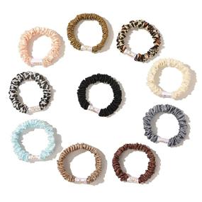img 4 attached to 🎀 Premium Silk Satin Scrunchies: Small Mini Thin Hair Ties for Thick Curls - No Crease, Soft & Gentle Ponytail Holders for Women and Girls