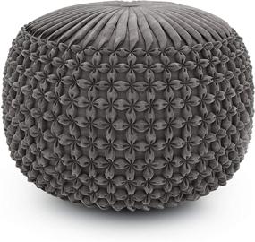 img 4 attached to 🪑 Transitional Boho Dove Grey Velvet Upholstered Renee Round Pouf Footstool for Living Room, Bedroom, and Kids Room by SIMPLIHOME