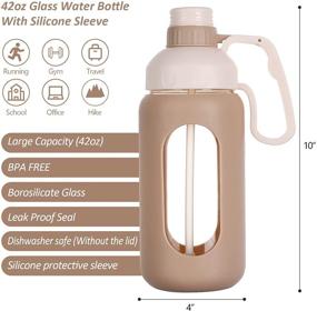 img 3 attached to Motivational 42oz Glass Water Bottle with Silicone Sleeves and Handle, Wide Mouth Straw Bottle for Gym, Work, Outdoor Activities - Leakproof, BPA Free - Khaki