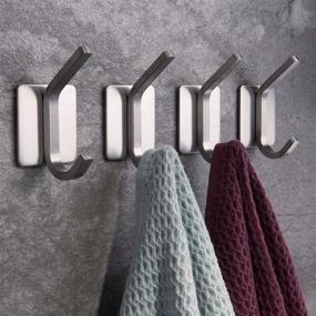 img 4 attached to 🔗 ZUNTO Towel Hook/Adhesive Hooks - Stylish Bathroom Stick on Hooks in Brushed Stainless Steel, 4 Packs