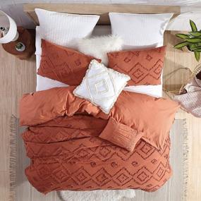 img 3 attached to 🛏️ Rukai Washed Cotton Clip Jacquard Gauze Comforter Set - Rust, Full/Queen (88"x92") - Ultra Soft, Breathable, All Season - Oeko-Tex Certified - 5-Piece