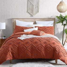 img 2 attached to 🛏️ Rukai Washed Cotton Clip Jacquard Gauze Comforter Set - Rust, Full/Queen (88"x92") - Ultra Soft, Breathable, All Season - Oeko-Tex Certified - 5-Piece