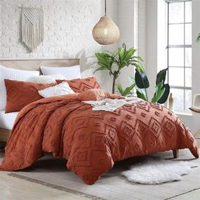 img 4 attached to 🛏️ Rukai Washed Cotton Clip Jacquard Gauze Comforter Set - Rust, Full/Queen (88"x92") - Ultra Soft, Breathable, All Season - Oeko-Tex Certified - 5-Piece
