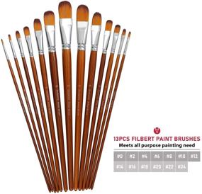 img 2 attached to 🖌️ High-Quality Filbert Paint Brushes Set 13pcs: Soft Nylon Hair, Long Handle, Ideal for Acrylic, Oil, Watercolor Gouache & Paint by Numbers