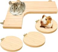 versatile small pet pedal platform and round standing boards: ideal gerbil, chinchilla, dwarf hamster, and squirrel cage accessories - set of 3 natural wooden pieces logo