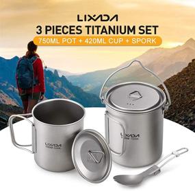 img 3 attached to 🏕️ Lixada Camping Titanium Cookware Set with Foldable Handles, Lid, Pot, Water Cup, Spork, Windscreen – Ideal for Outdoor Camping, Hiking, Backpacking Activities (Optional)