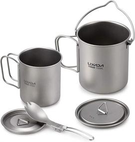 img 4 attached to 🏕️ Lixada Camping Titanium Cookware Set with Foldable Handles, Lid, Pot, Water Cup, Spork, Windscreen – Ideal for Outdoor Camping, Hiking, Backpacking Activities (Optional)