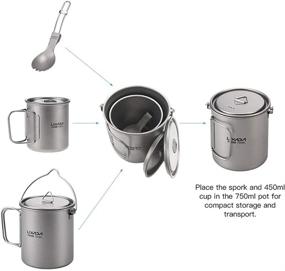 img 1 attached to 🏕️ Lixada Camping Titanium Cookware Set with Foldable Handles, Lid, Pot, Water Cup, Spork, Windscreen – Ideal for Outdoor Camping, Hiking, Backpacking Activities (Optional)