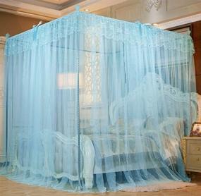 img 2 attached to 🛏️ Sky Blue Queen Size Mengersi 4 Corners Post Canopy Bed Curtain - Charming Cozy Bow Netting - 4 Opening - Princess Bedroom Decoration for Girls & Adults