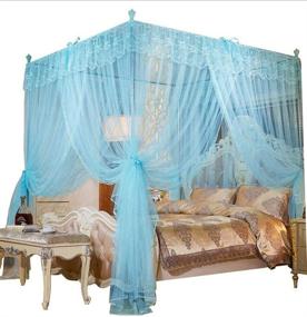 img 3 attached to 🛏️ Sky Blue Queen Size Mengersi 4 Corners Post Canopy Bed Curtain - Charming Cozy Bow Netting - 4 Opening - Princess Bedroom Decoration for Girls & Adults