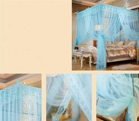 img 1 attached to 🛏️ Sky Blue Queen Size Mengersi 4 Corners Post Canopy Bed Curtain - Charming Cozy Bow Netting - 4 Opening - Princess Bedroom Decoration for Girls & Adults