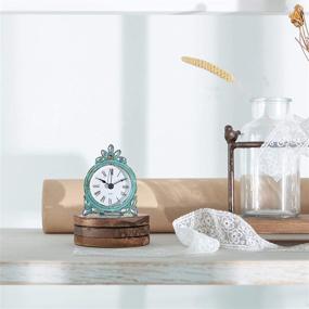 img 2 attached to 🕒 NIKKY HOME Vintage Pewter Quartz Mini Table Clock with Shimmering Crystal Rhinestones, 2.87 x 1.37 x 3.87 Inches, Aqua