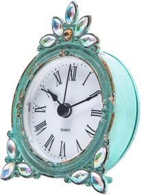 img 3 attached to 🕒 NIKKY HOME Vintage Pewter Quartz Mini Table Clock with Shimmering Crystal Rhinestones, 2.87 x 1.37 x 3.87 Inches, Aqua