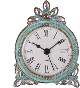 img 4 attached to 🕒 NIKKY HOME Vintage Pewter Quartz Mini Table Clock with Shimmering Crystal Rhinestones, 2.87 x 1.37 x 3.87 Inches, Aqua