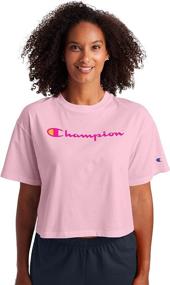 img 4 attached to Stylish Champion Women's Cropped Tee with Script Logo - Trendy and Chic!