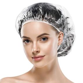 img 4 attached to 💦 MORGLES Clear Plastic Hair Caps: Waterproof, Disposable Shower Caps for Women Salon or Home Use - Bulk Pack