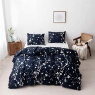 🌸 queen size navy blue plum blossom duvet cover set by mertrago - floral boho bedding, 3pcs botanical duvet cover with zipper closure, high-quality hotel grade logo