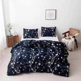 img 4 attached to 🌸 Queen Size Navy Blue Plum Blossom Duvet Cover Set by Mertrago - Floral Boho Bedding, 3pcs Botanical Duvet Cover with Zipper Closure, High-Quality Hotel Grade