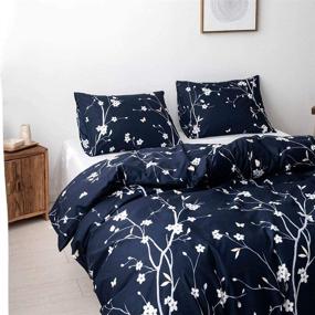 img 3 attached to 🌸 Queen Size Navy Blue Plum Blossom Duvet Cover Set by Mertrago - Floral Boho Bedding, 3pcs Botanical Duvet Cover with Zipper Closure, High-Quality Hotel Grade