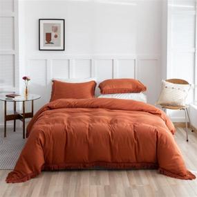 img 2 attached to Smoofy Boho Terracotta Fringe Tufted Soft Tassel Duvet Cover Set - Bohemian Microfiber Bedding for Queen Size Bed with Zipper Closure - Modern Urban Habitat Style