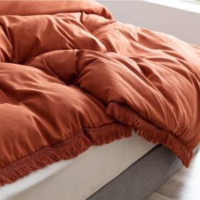 img 1 attached to Smoofy Boho Terracotta Fringe Tufted Soft Tassel Duvet Cover Set - Bohemian Microfiber Bedding for Queen Size Bed with Zipper Closure - Modern Urban Habitat Style