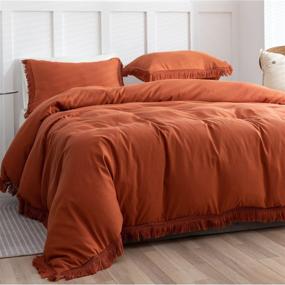 img 3 attached to Smoofy Boho Terracotta Fringe Tufted Soft Tassel Duvet Cover Set - Bohemian Microfiber Bedding for Queen Size Bed with Zipper Closure - Modern Urban Habitat Style