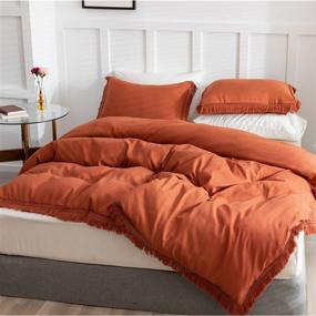 img 4 attached to Smoofy Boho Terracotta Fringe Tufted Soft Tassel Duvet Cover Set - Bohemian Microfiber Bedding for Queen Size Bed with Zipper Closure - Modern Urban Habitat Style