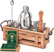 🍹 mixology bartender kit with wooden stand - perfect housewarming gift - 12 piece bar tools set with cocktail kit cards - high-quality bartending kit for an enjoyable bar set - stainless steel cocktail shaker set. logo