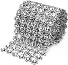 img 2 attached to 🎀 Silver Mesh Ribbon Flower Shape Rhinestone Ribbon Mesh Wrap Roll with Diamond Bling Mesh for Wedding Decorations, Wedding Cake, Birthdays, Party Supplies, Arts & Crafts, 4-inch x 10 Yards (30 ft) - 1 Roll