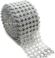 🎀 silver mesh ribbon flower shape rhinestone ribbon mesh wrap roll with diamond bling mesh for wedding decorations, wedding cake, birthdays, party supplies, arts & crafts, 4-inch x 10 yards (30 ft) - 1 roll logo