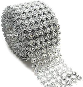 img 3 attached to 🎀 Silver Mesh Ribbon Flower Shape Rhinestone Ribbon Mesh Wrap Roll with Diamond Bling Mesh for Wedding Decorations, Wedding Cake, Birthdays, Party Supplies, Arts & Crafts, 4-inch x 10 Yards (30 ft) - 1 Roll