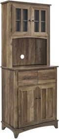 img 3 attached to 🔨 Reclaimed Barn Wood Look Double Door Top and Bottom Cabinet Microwave Storage Stand by Home Source