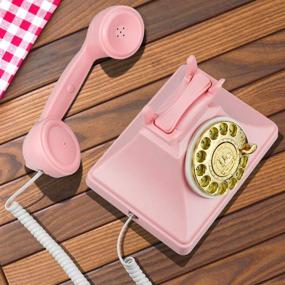 img 1 attached to Classic Home Landline Phones - EC VISION Retro Rotary Dial Telephone with Mechanical Ringer & Speaker Function in Pink