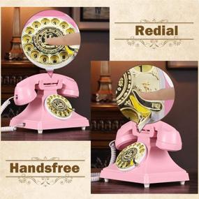 img 2 attached to Classic Home Landline Phones - EC VISION Retro Rotary Dial Telephone with Mechanical Ringer & Speaker Function in Pink