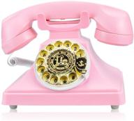 classic home landline phones - ec vision retro rotary dial telephone with mechanical ringer & speaker function in pink logo