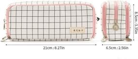 img 2 attached to 📚 ANGOOBABY Large Pencil Case: Spacious 3-Compartment Canvas Pouch for School Students - Pink Strip Black Grid Design