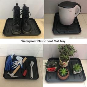 img 1 attached to 2-Pack Waterproof Black Shoe Tray 13.7'' X 10.6'' X 1.1'' - Heavy Duty All-Weather Utility Boot Tray for Floor Protection, Indoor Entryway, Outdoor Garden Tool Tray, and Dog Food Mat